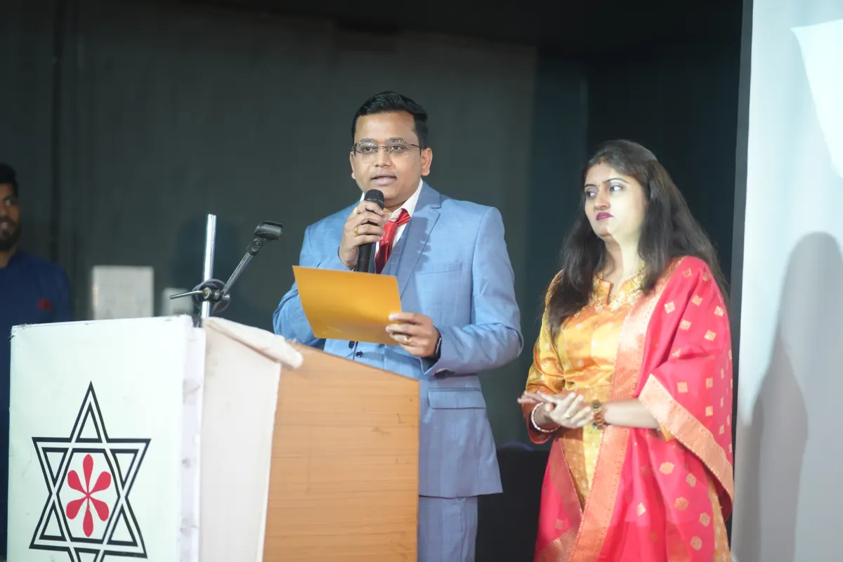 Addressing the room at Sumago's anniversary celebration
