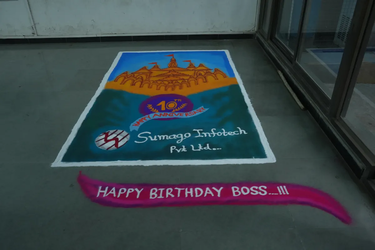 A rangoli made for Sumago's anniversary celebration